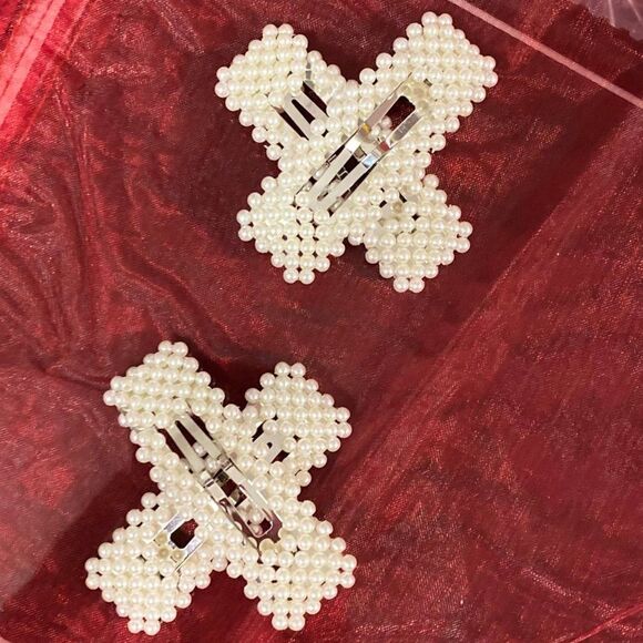 Ivory Pearls Oversized Hair Clips Barrettes Set of 4 Hair Accessory NEW - Picture 2 of 5